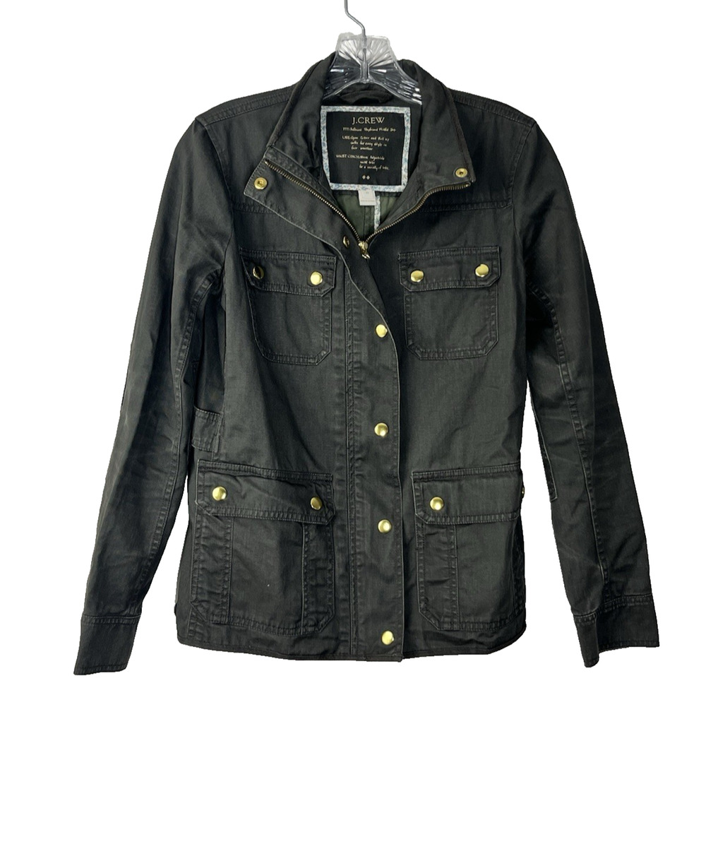J Crew Field Jacket Womens XS Olive Boyfriend Utility Waxed Cotton Military Coat